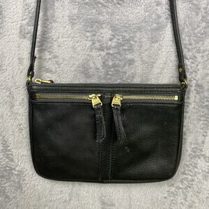 FOSSIL Black Leather‎ Small Satchel Crossbody Shoulder Messenger Bag Purse